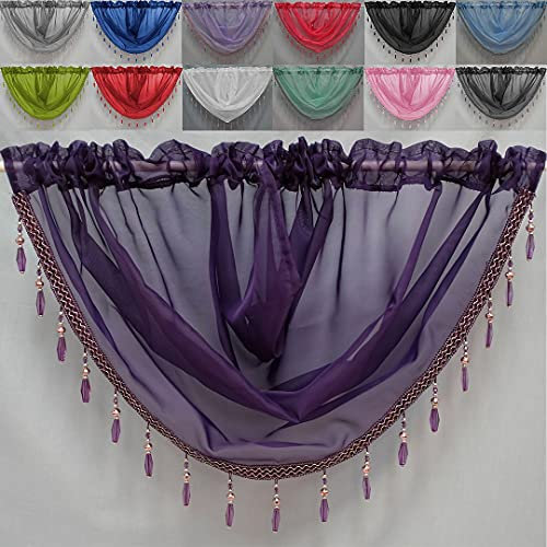John Aird Crystal Beaded Voile Curtain Swag (Aubergine)
