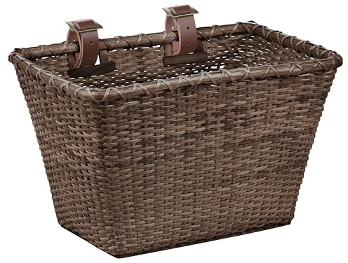 Retrospec Cane Woven Bike Basket - Handcrafted Rectangular Design with Leather Straps - Bike Accessories for Adults and Kids - Front Handlebar Mount