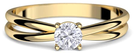 AMOONIC Goldring Verlobungsringe Gold 333 gratis Luxus Etui Goldring 333 Goldring echt von AMOONIC mit Zirkonia Stein Goldring Gelbgold als Verlobungsring Ring Diamant Ring Solitär FF386GG33ZIFA, 54