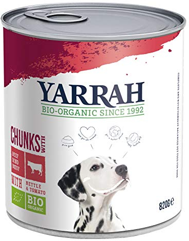 Yarrah Bröckchen Huhn, Rind, Brennessel, Tomate 820 g Bio Hundefutter, 6er Pack (6 x 0.82 kg)