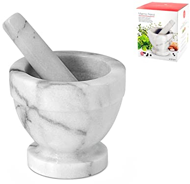 Home Molcajete con Pilón, Marmol, Blanco/Gris, 12 cm