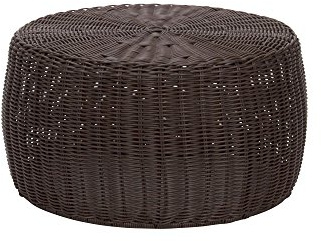 Household Essentials Round Handwoven Resin Storage Stool Ottoman, Brown