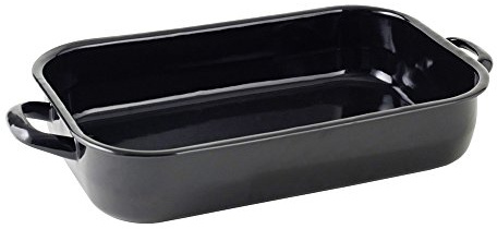 Krüger Emaille Auflaufform Schwarz 40 x 25,5 cm | Rechteckige Backform | 5 Liter | Für Aufläufe & Lasagne | PFAS-frei | Schnitt- & kratzfest | Geschmacksneutral | Backofenfest bis 250°C