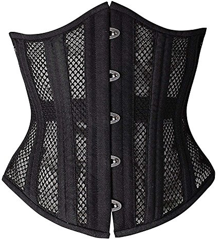 SHAPERX 26 Double Steel Boned Breathable Mesh Corset Heavy Duty Waist Training Shaper, SZ1996-Black-L