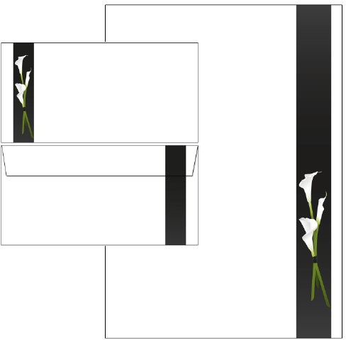 Trauer - weiße Calla Set - Briefpapier + Briefumschläge DIN lang ohne Fenster (25 Blatt Briefpapier + 25 Kuverts)