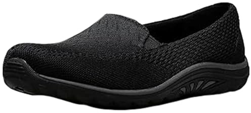 Skechers Women's REGGAE FEST - WILLOWS Flat, Black Mesh, 11 M US
