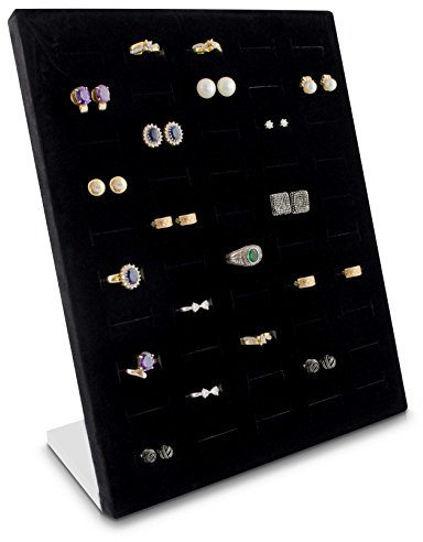 Grinscard - Schmuckdisplay für 50 Ringe & Ohrringe Organizer für Schmuck Aufbewahrung & Präsentation - 26 x 20 x 9 cm - schwarz