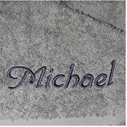 Krings Fashion Saunatuch mit Namen nach Wunsch Bestickt, 70 x 200 cm, Silber, Stickfarbe wählbar, schöne 440g-Qualität, 100% Baumwolle
