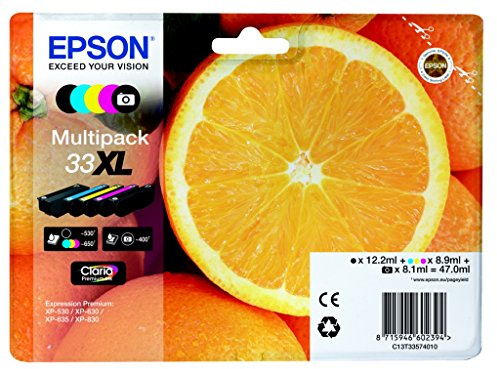 Epson Original T3357 Orange, Claria Premium Tinte XL, Text- und Hochglanzfotodruck (Multipack 5-farbig) (CYMK + Photo-schwarz)