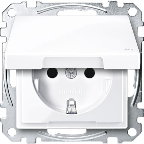 Merten MEG2314-0325 SCHUKO-Steckdose mit Klappd., IP44, BRS, Steckkl., aktivweiß glänzend, System M