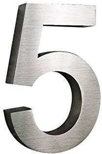 Hausnummer 5 Edelstahl 3D Arial rostfrei witterungsbeständig 25cm Höhe und 3cm Tiefe XXL Größe aus gebürstetem Edelstahl V2A ALLE erhältlich 0 1 2 3 4 5 6 7 8 9 A B C D E