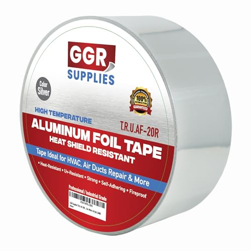 GGR Supplies AF-20R Professional/Industrial Grade High Temperature Heat Shield Resistant Aluminum Foil Tape Ideal for HVAC, Air Ducts Repair & More (3.6Mil): 2 in. Wide x 50 yds.