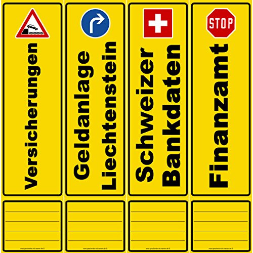 Geschenke mit Namen 1450 Ordner Rücken FINANZEN, Etiketten (selbstklebend, je 7 cm breit) ergeben zusammen ein großes Einzelbild auf 4 Ordnern gelb