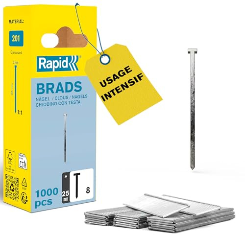 Rapid Nägel Typ 8, 25 mm, 18 Ga Stauchkopfnägel aus verzinktem Stahl, 1000 Stück, für Holzverbindungen und Innenausbau