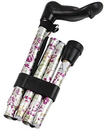 HOMECRAFT Comfy Grip Sticks, Woodland Flower, Folding, Walking Stick for Support and Stability, Contoured Handle, Handicapped and Disabled, 77.5 cm - 87.5 cm, Disability Aids, Left- Hand