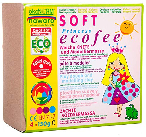 ökoNORM 79511 Nawaro Soft Modellierspielknete, 4-Farben-Set Princess Ecofee (Rose, Pink, Violett, Cyan), Ton, Verschiedene, Einheitsgröße