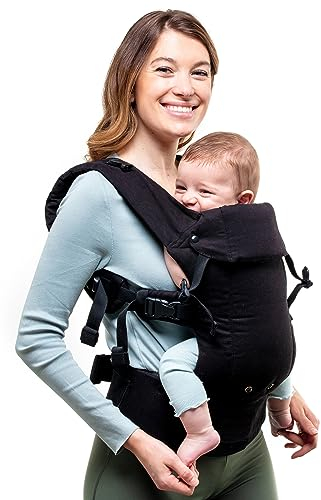 Beco Gemini Babytrage von Neugeborenem bis Kleinkind | Ergonomische Babytrage für Babys 3,2–15,8 kg (7–35 lbs) | M-Position, Verstellbarer Sitz, 100% Bio-Baumwolle (Schwarz)