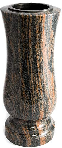 Afterglow Élégant vase funéraire en granit véritable, Gneis Barap Halmstad, hauteur : 28 cm, diamètre : 12 cm, résistant aux intempéries et au gel, avec insert en plastique