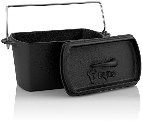 BBQ-Toro Gusseisen Backtopf | 2 Liter - 27 x 12,5 x 15 cm | bereits eingebrannt - pre-seasoned | Dutch Oven Topf, Backtopf, Gusstopf, Baking Pot | Bräter ideal für Brot, Kuchen, Backwaren