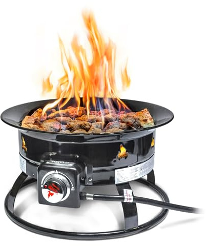 Outland Living Tragbare Propangas-Feuerstelle, 48,3 cm, 58.000 BTU, rauchfreie Gas-Feuerschale, perfekt für Camping, Terrasse, Hinterhof, Heckklappe, Deck, Wohnmobil, Schwarz 823 Standard