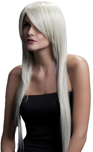 Smiffys Fever Kollektion, Amber Perücke, Blond, Lang, Glatt mit gefedertem Pony, 71cm / 28in Halloween