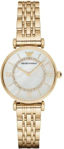 Emporio Armani Watch for Women, Two Hand Movement, 32 mm Gold Stainless Steel Case with a Stainless Steel Strap, AR1907