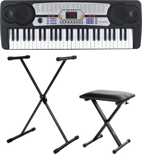 McGrey BK-5410 Beginner-Keyboard Set inkl. höhenverstellbarem Ständer und Sitzbank (54 Tasten, 255 Klangfarben, 255 Rhythmen, 8 Demo Songs, Netzteil, Notenhalter)