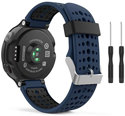 MoKo Bracelet Pour Garmin Forerunner 235/235 Lite/220/230/620/630/735 Smartwatch , Watch Band flexible en silicone avec des outils Montre de Running GPS avec Cardio au Poignet, Bleu Nuit et Noir