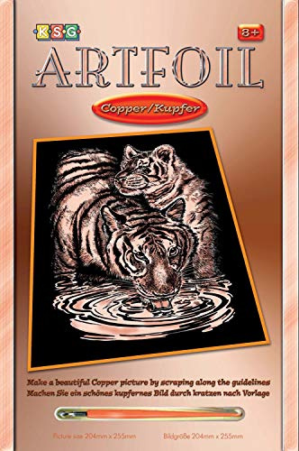 Mammut Spiel & Geschenk 8270610 - Artfoil, Kratzbild, Tiermotiv, Tiger, Kupfer, Komplettset mit Kratzbild, Kratzmesser und Anleitung, Scraper, Scratch, glänzend, Kratzset für Kinder ab 8 Jahre