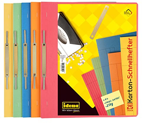 Schnellhefter DIN A4 Karton Idena 307035-250 g/m², 5-fach farbig sortiert, 25 Stück