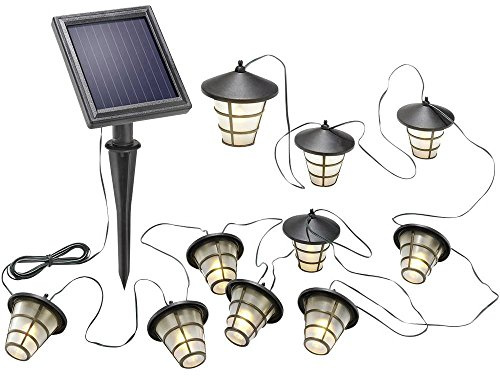 Esotec Solar Lichterkette Outdoor Laternen Asia Style Garten Laterne 102152 | 10 LED-Laternen in Asia-Optik, 6 m Länge, Warmweiß, Dauer- & Blinklicht, bis 8 Std. Leuchtdauer, Solarbetrieb, IP44