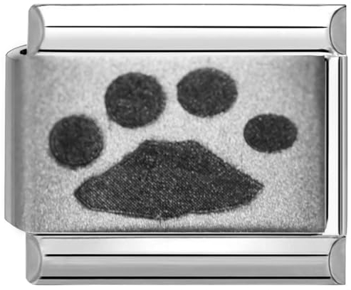 Quiges - 9mm Italian Style Charm Modul Edelstahl Laser Hundepfote für Italienische Armbänder