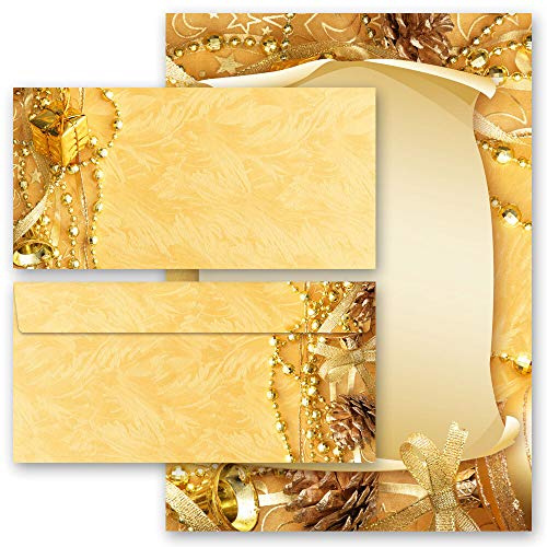 Briefpapier Set, 20 tlg. Weihnachten, FROHE WEIHNACHTEN 10 Blatt Briefpapier + 10 passende Briefumschläge DIN LANG ohne Fenster | Paper-Media