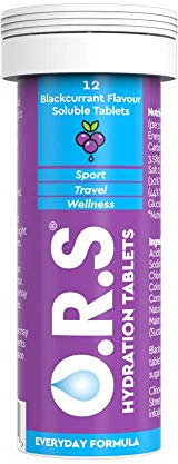 O.R.S Hydration Tablets with Electrolytes, Vegan, Gluten and Lactose Free Formula – Soluble Sports Hydration with Natural Blackcurrant Flavour, 12 Count