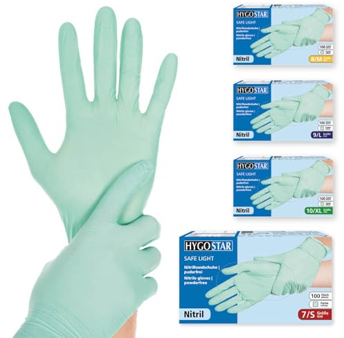 100x Hygostar Einweghandschuhe Safe Light, Einmalhandschuhe Größe S, reißfeste Nitrilhandschuhe, puderfrei, latexfreie Gummihandschuhe, Handschuhe Einweg, Mintgrün in XS, S, M, L, XL & XXL