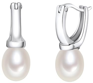 Valero Pearls Damen-Creolen 925 Silber rhodiniert hochwertige Süßwasser-Zuchtperlen Creme - Perlen-Ohrhänger mit echten Perlen Cremeweiß Klappcreolen