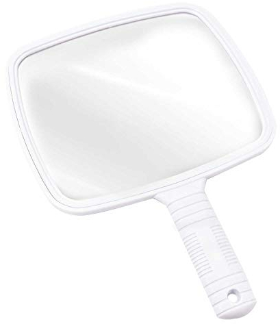 TRIXES Espejo con Mango Profesional del Salón Barberos Peluqueros Maquillaje Afeitar Peluquería - Espejo de Mano Grande - Agarre Fácil - Blanco - Rectangular