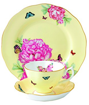 Royal Albert Miranda Kerr 40001838 Joy Teacup, Saucer & 20cm Side Plate 3 Pc Set, Bone China, Yellow 22