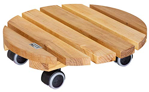 WAGNER Pflanzenroller NATURE Ø 30 x 8 cm I Pflanzenroller für Innenbereich, Erle natur I Blumenroller aus FSC®-Massivholz I Kübelroller aus Holz I Tragkraft 100 kg I Made in EU - 20026201