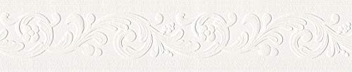 A.S. Création Only Borders 10 Papier Bordüre mit Ornamenten 0,13 x 5,00 m – Weiß – elegante Borte mit Barock-Muster Made in Germany – 639615