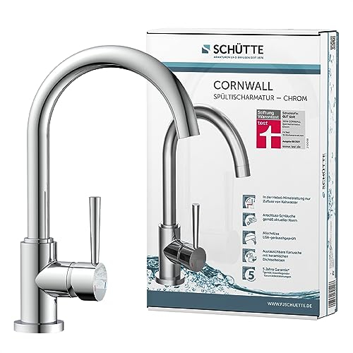 SCHÜTTE Küchenarmatur Cornwall, Wasserhahn Küche, 360 Grad schwenkbare Spültischarmatur für Doppelspülspecken, 79116 Chrom