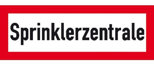 Indigos UG Aufkleber Sprinklerzentrale - 42x14,8 cm - selbstklebender Sicherheits Aufkleber für Tür oder Wand - Warnschild für Gebäude, Hotel, Büro, Firma, Haus, Praxis