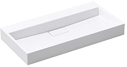 doporro Lavabo da Appoggio Lavabo Bagno Rettangolare Sospeso da 90cm Bianco Lucido, Lavandino Bagno da Minerale Fuso Senza Foro per Rubinetto 90x46x11 cm, Set di Scarico Incluso Colossum19
