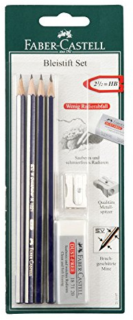 FABER-CASTELL - Bleistifte Set Goldfaber, 6-teilig | Mit 4 Bleistiften, Radiergummi und Spitzer zum Schreiben, Zeichnen und Skizzieren