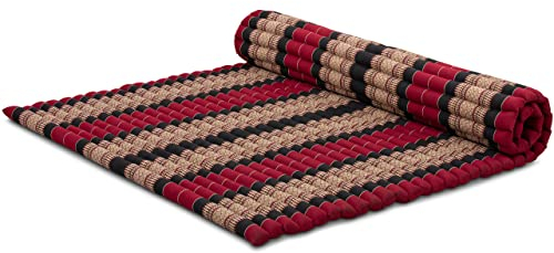 Asia WOHNSTUDIO livasia Rollmatte XXL breit Doppelbett - 200x145x4,5cm - Gästebett Gästematratze 2 Personen mit Muster, Reisebett für Kofferraum und outdoor, Thaimatte Kapok Garten und Balkon (Rot/Sch