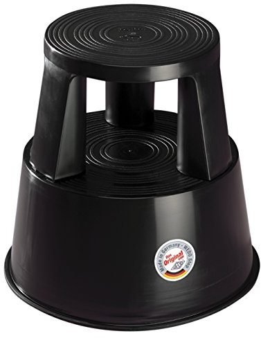 WEDO Rollhocker STEP aus bruchfestem Kunststoff - rollbarer Elefantenfuß Tritthocker, TÜV GS-geprüft, Made in Germany, rutschfest - Höhe ca. 43 cm, Tragkraft 150 kg, Farbe Schwarz