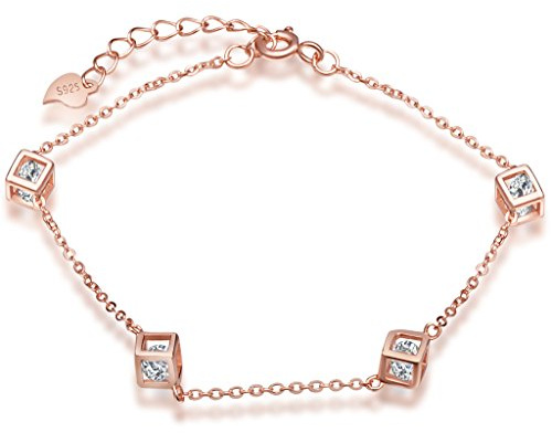 Unendlich U Fashion Zauberwürfel 4 Quadrate Damen Charm-Armband 925 Sterling Silber Zirkonia Armkette Verstellbar Armkettchen, Rosegold
