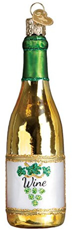 Old World Christmas White Wine Bottle Glass Blown Ornament for Christmas Tree, Handcrafted Holiday Decoration, Adult Beverages Collection