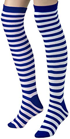 Festartikel Müller Unisex Erwachsene Überkniestrümpfe zu Karneval Fasching Blau-Weiß Gestreift 1 Stück