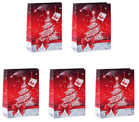 SIGEL Papier Geschenktüten Sparkling Tree 23 x 17 cm 5er Set | GT023/5, Mittelgroßes Format für weihnachtliche Verpackungen